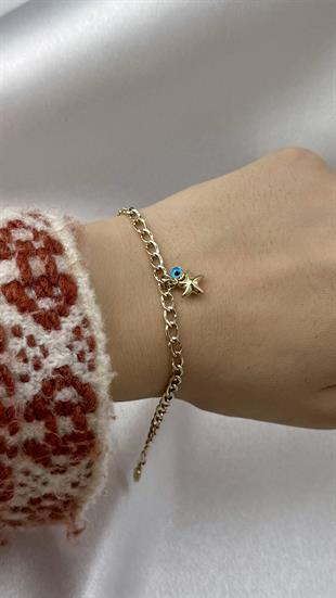 Nazar Boncuklu Ve Yıldız Figürlü Altın Bileklik