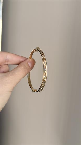 Renkli Taş Motifli Altın Kelepçe Bilezik