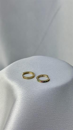 Renkli Taşlı Model Altın Halka Küpe