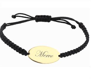 Siyah İpli Plakalı Bileklik