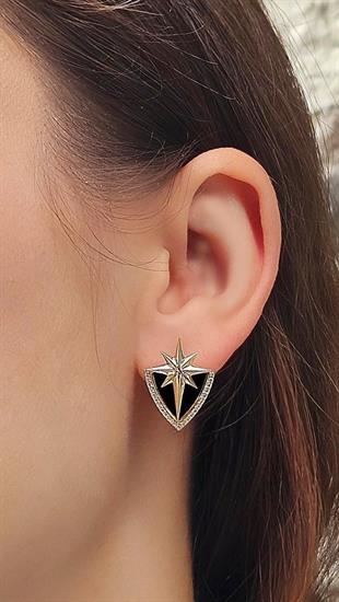 Siyah Mineli Kuzey Yıldızı Altın Küpe