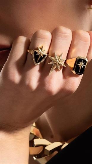 Siyah Mineli Taşlı Kuzey Yıldızı Yüzük