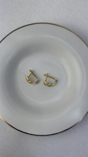 Taşlı Kelebek Figürlü Altın Küpe