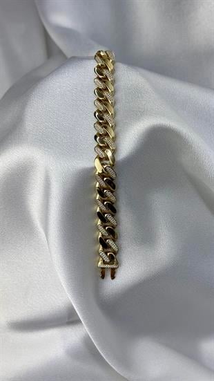 Taşlı Örgülü Altın Bileklik