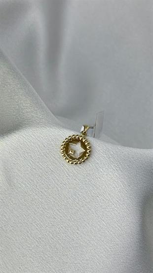 Taşlı Yıldız Figürlü Altın Kolye Ucu