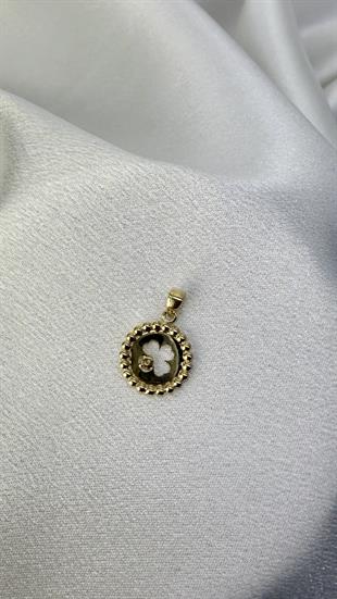 Taşlı Yonca Figürlü Altın Kolye Ucu