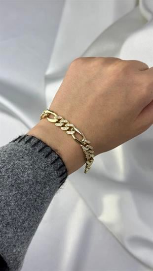 Taşlı ZigZag Model Altın Bileklik