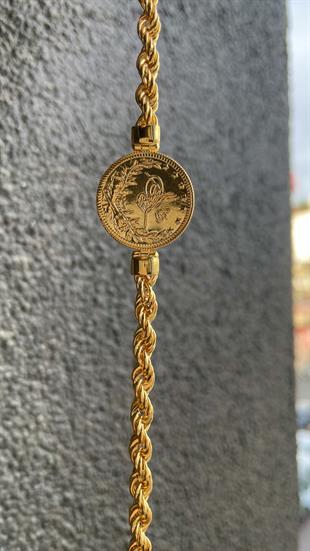 Tuğra Baskılı Zincirli Altın Bileklik