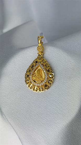 Tuğralı Taşlı Damla Altın Kolye Ucu