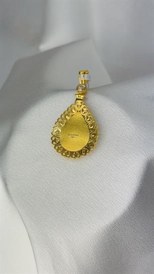 Tuğralı Taşlı Damla Altın Kolye Ucu