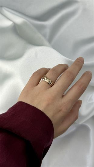 Üç Renk Gösterişli Altın Yüzük