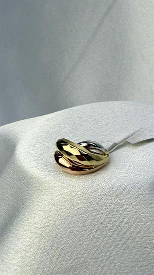 Üç Renk Kıvrımlı Altın Yüzük