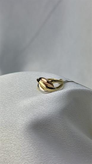 Üç Renk Örgü Altın Yüzük