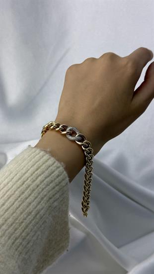 Üç Renk Taşlı Ve Yıldız Figürlü Altın Halka Bileklik