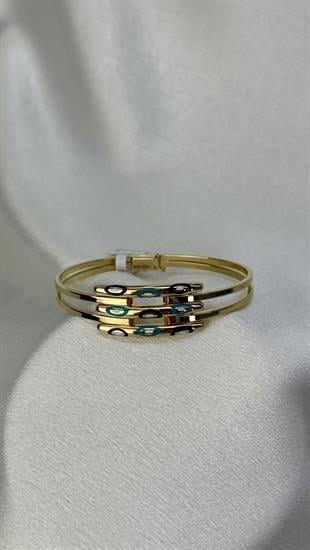 Üç Sıralı Nazar Mineli Altın Kelepçe Bilezik