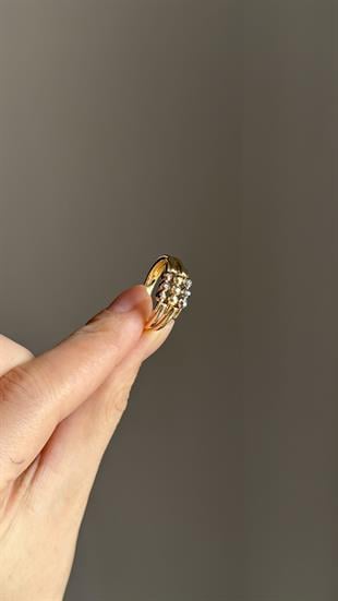 Üç Sıralı Renkli Toplu Kaburga Yüzük