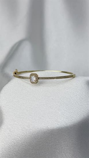 Zirkon Taşlı Baget Figürlü Altın Kelepçe Bilezik