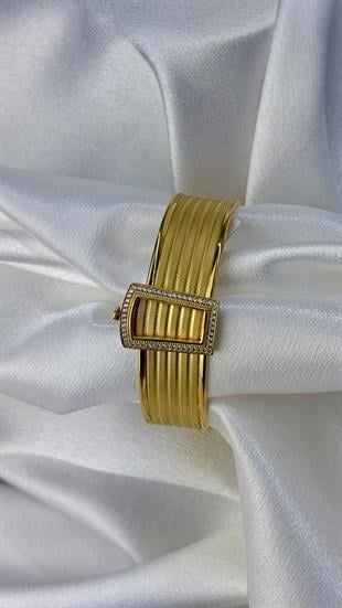 Zirkon Taşlı Hasır Altın Kelepçe Bilezik