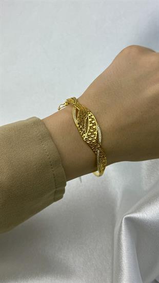 Zirkon Taşlı Kıvrımlı Altın Kelepçe Bilezik