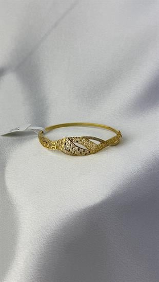 Zirkon Taşlı Kıvrımlı Altın Kelepçe Bilezik