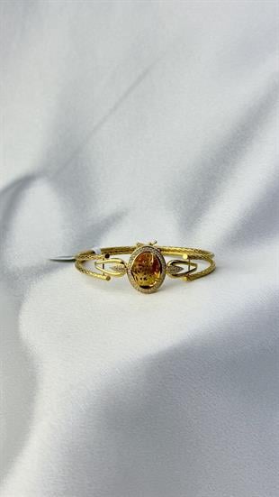 Zirkon Taşlı Tuğralı Altın Kelepçe Bileklik