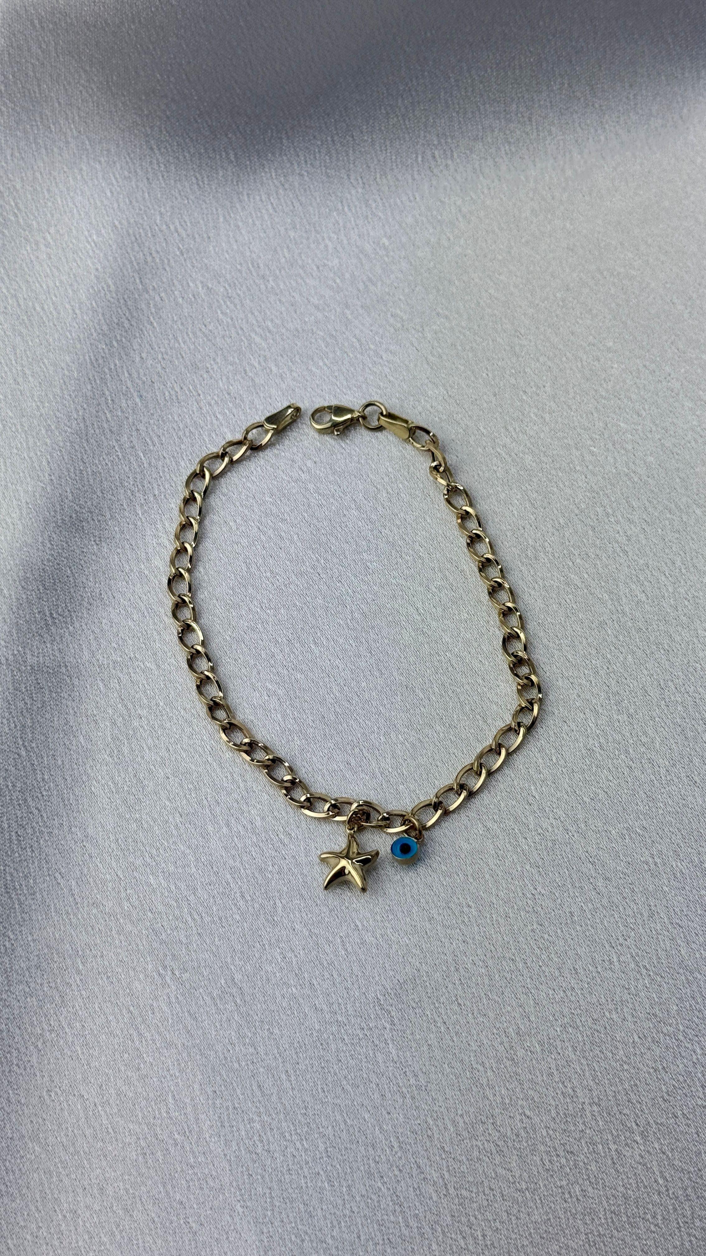 Nazar Boncuklu Ve Yıldız Figürlü Altın Bileklik