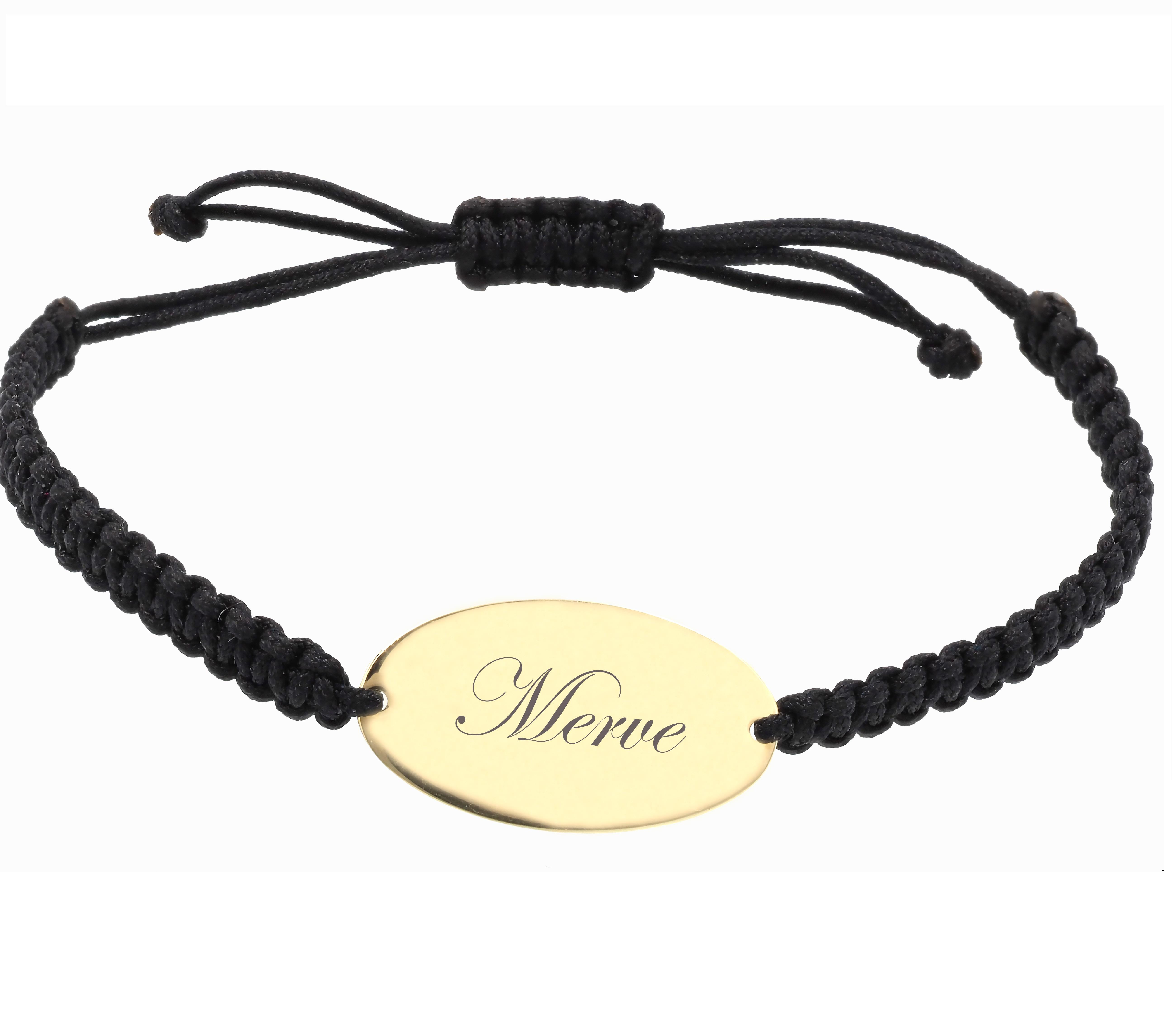 Siyah İpli Plakalı Bileklik