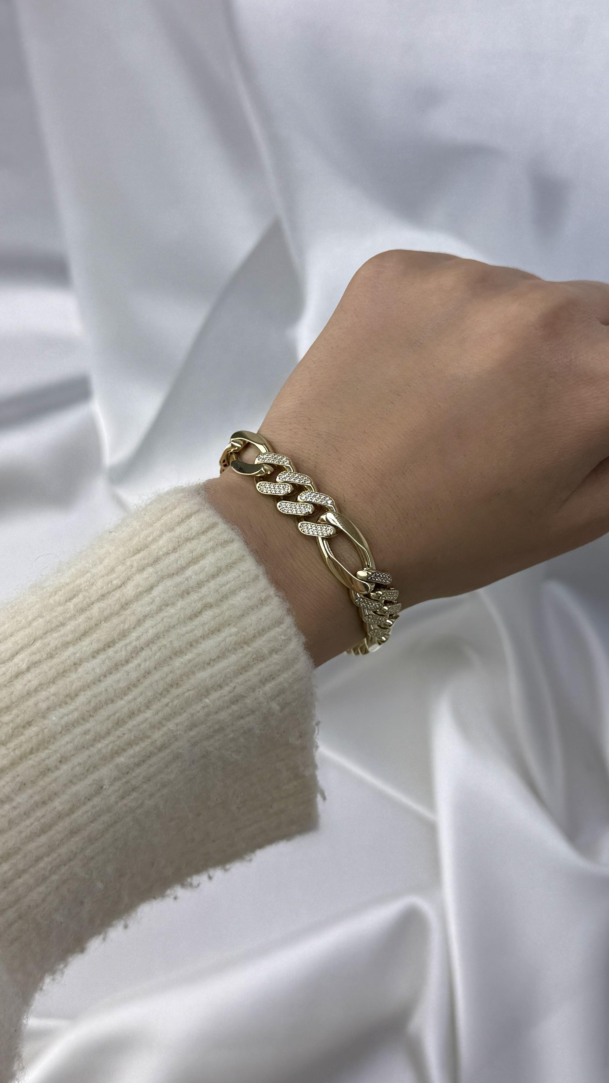 Taşlı Altın Örgü Bileklik