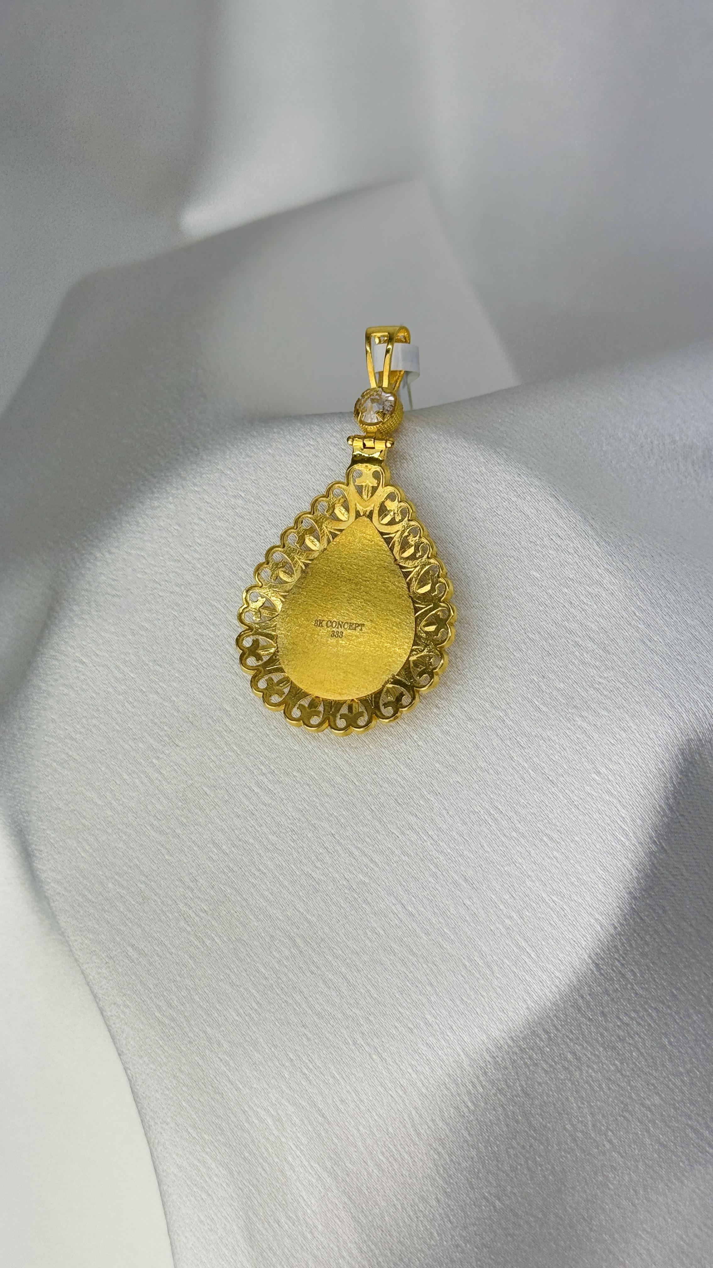 Tuğralı Taşlı Damla Altın Kolye Ucu