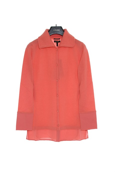 Escada  Tül Detaylı Gömlek Yaka Mercan Kaşmir Hırka