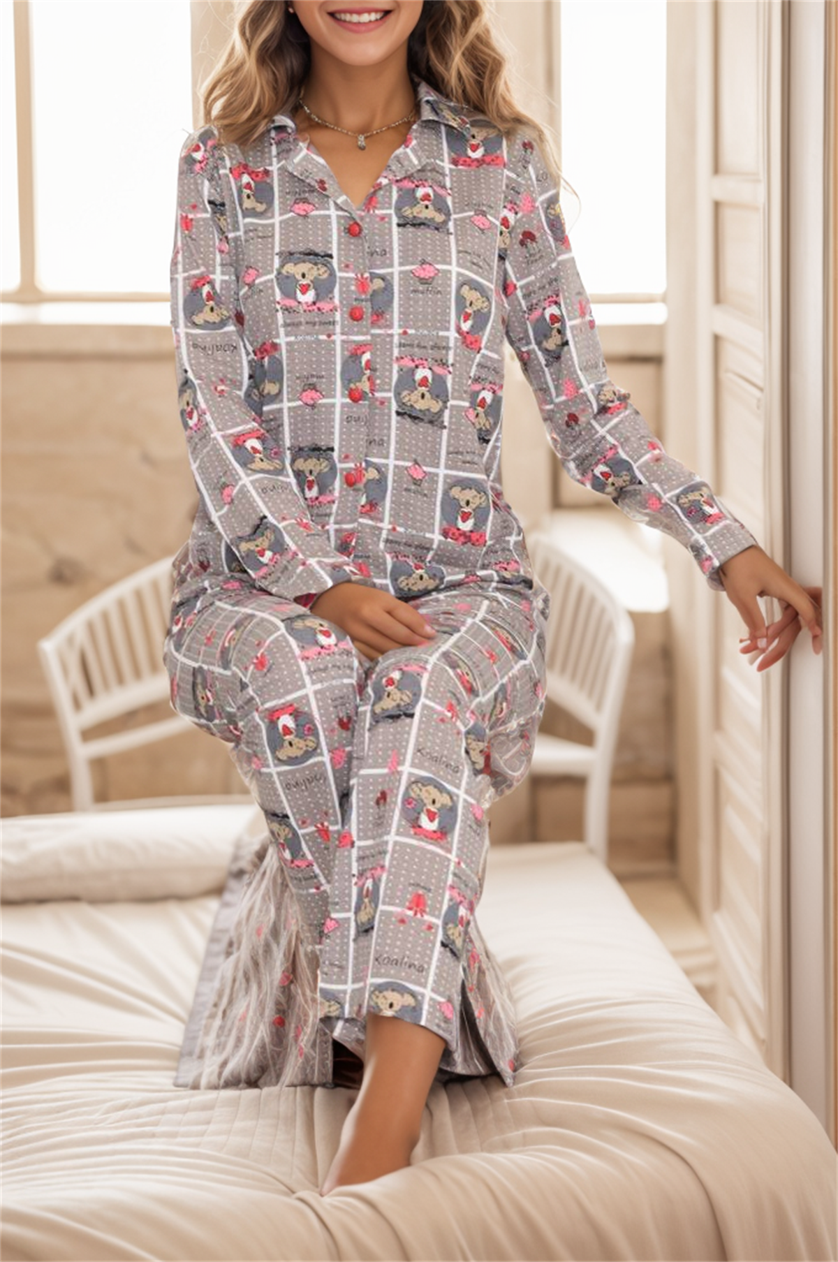 Önü Düğmeli Pijama Takımı Vizonfüme