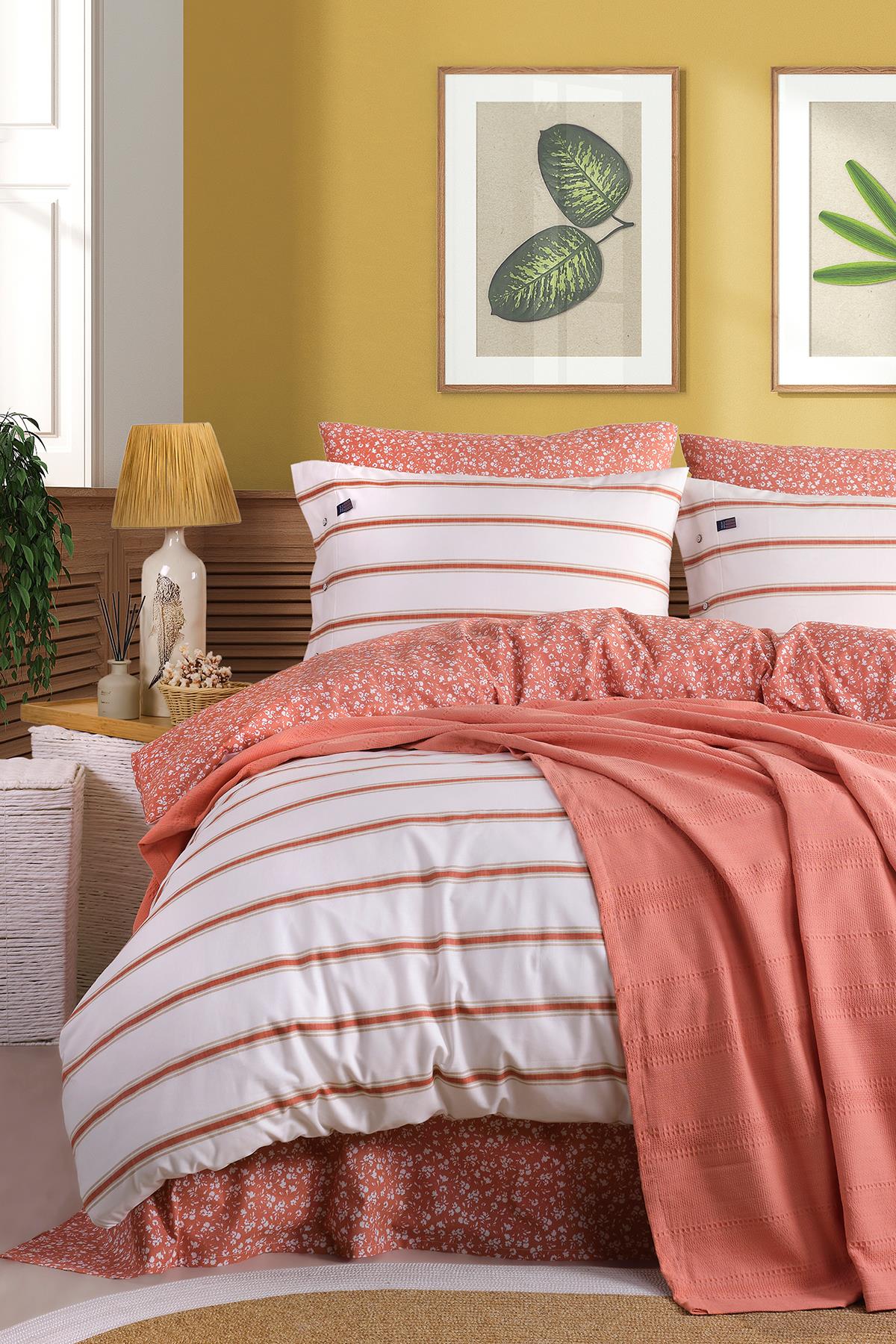 Blue Marine Çift Kişilik Nevresimli Pike Takımı - Breezy Somon