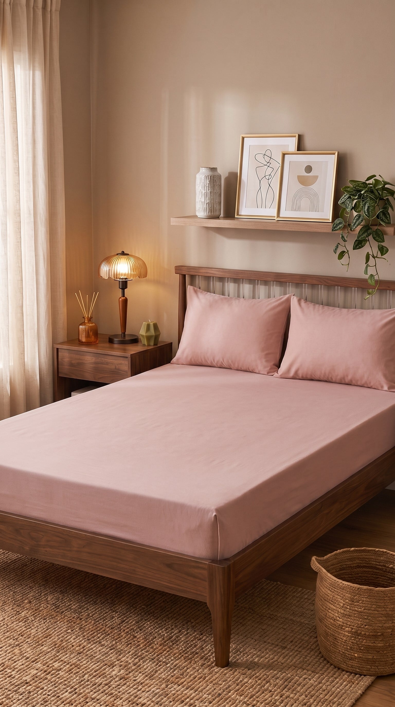 İgi Ranforce Çift Kişilik Lastikli Çarşaf Yastık Set 200x200+30 cm - Pudra