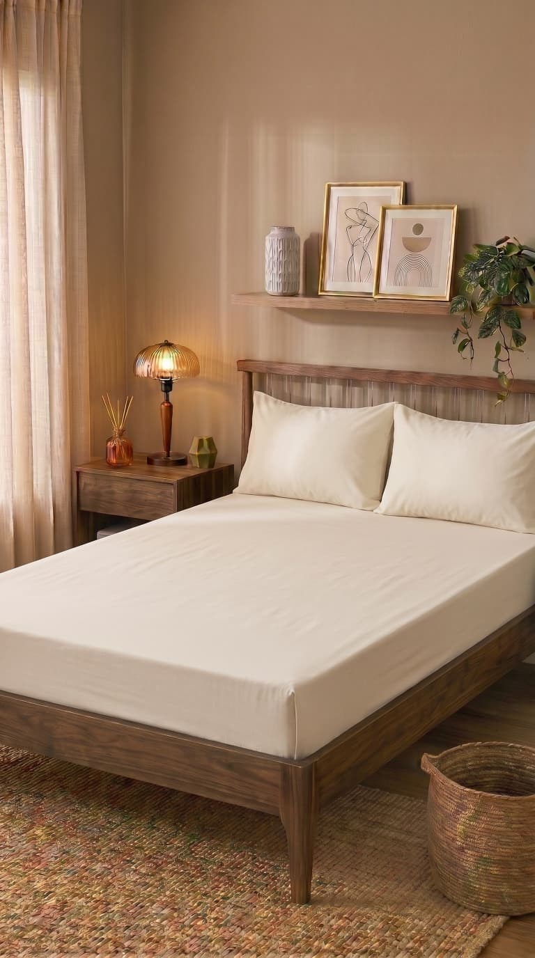 İgi Ranforce Çift Kişilik Lastikli Çarşaf Yastık Set 180x200+30 cm - Krem