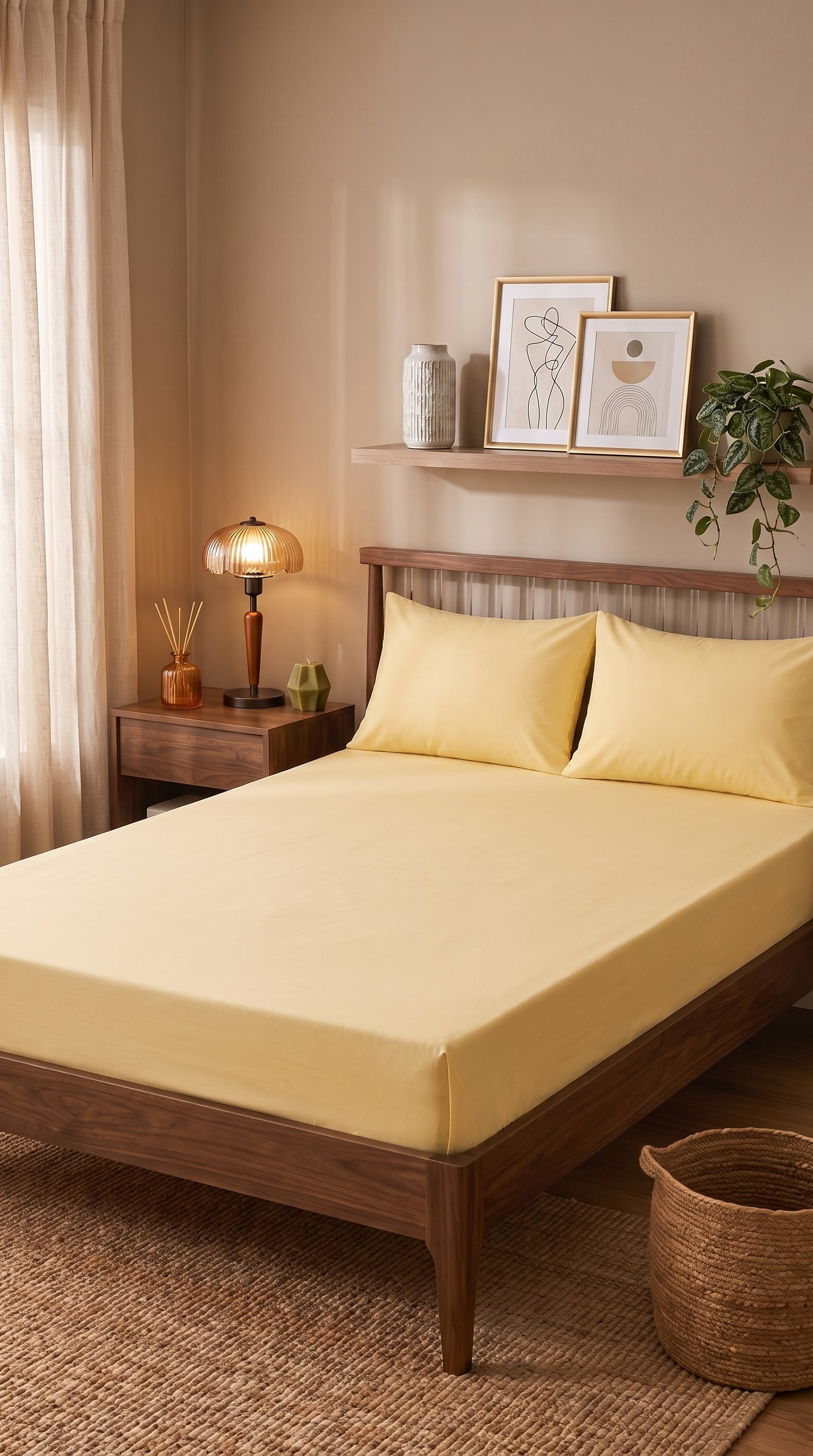 İgi Ranforce Çift Kişilik Lastikli Çarşaf Yastık Set 160x200+30 cm - Sarı