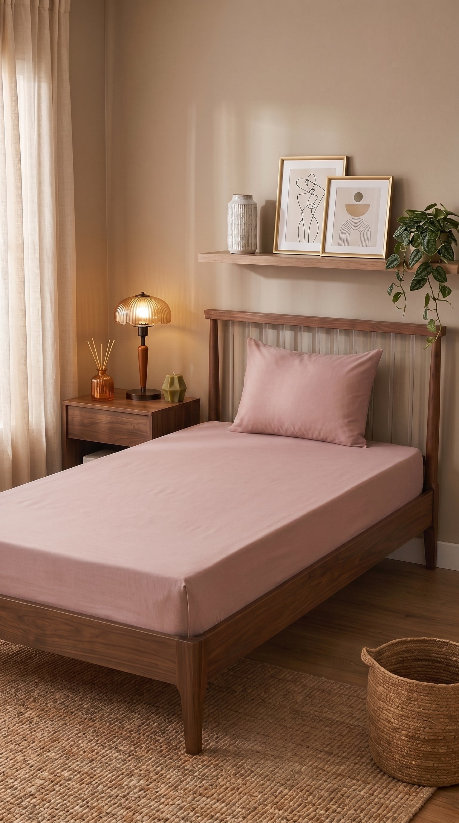 İgi Ranforce Tek Kişilik Lastikli Çarşaf Yastık Set 100x200+30 cm - Pudra