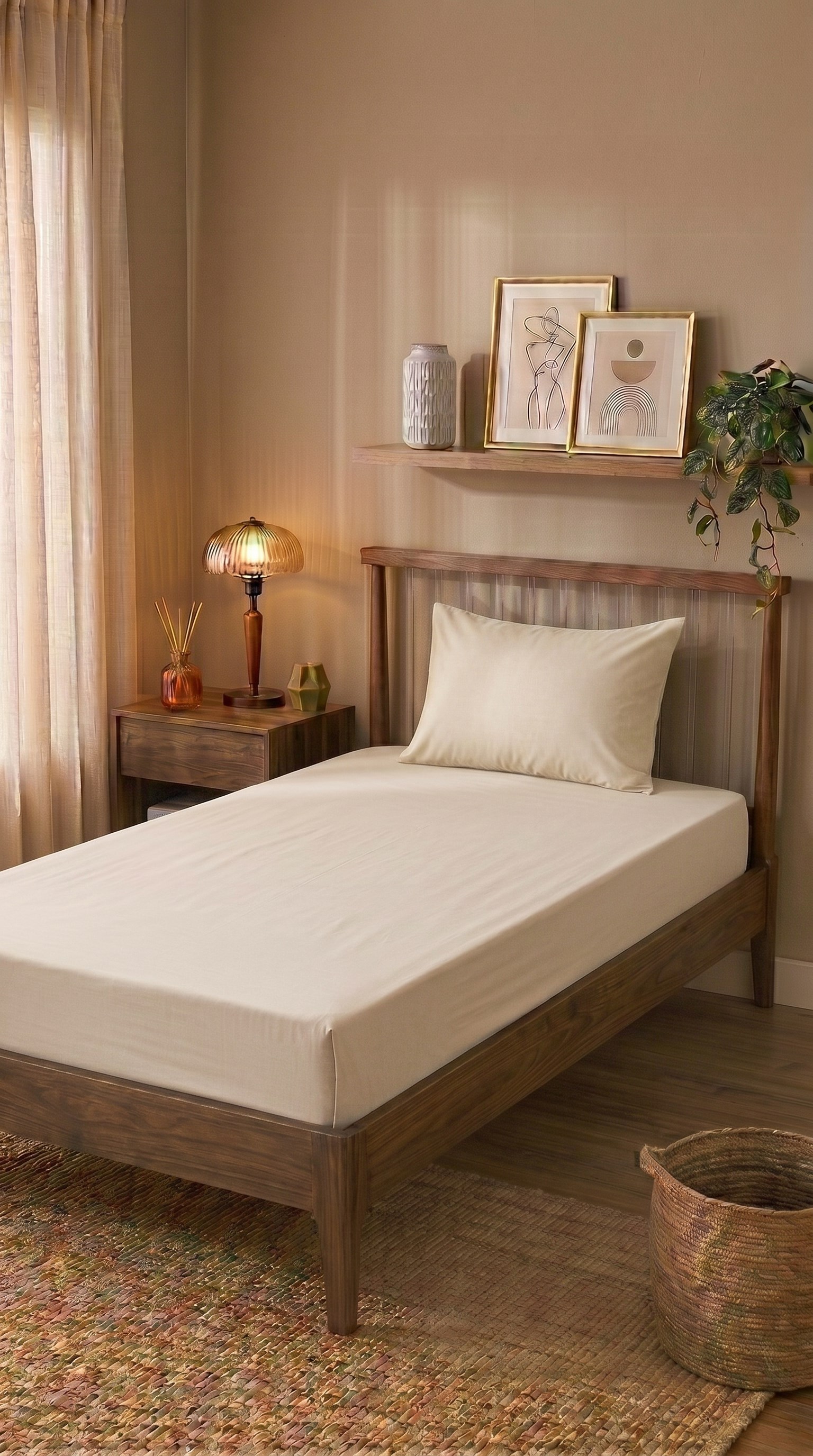 İgi Ranforce Tek Kişilik Lastikli Çarşaf Yastık Set 120x200+30 cm - Krem