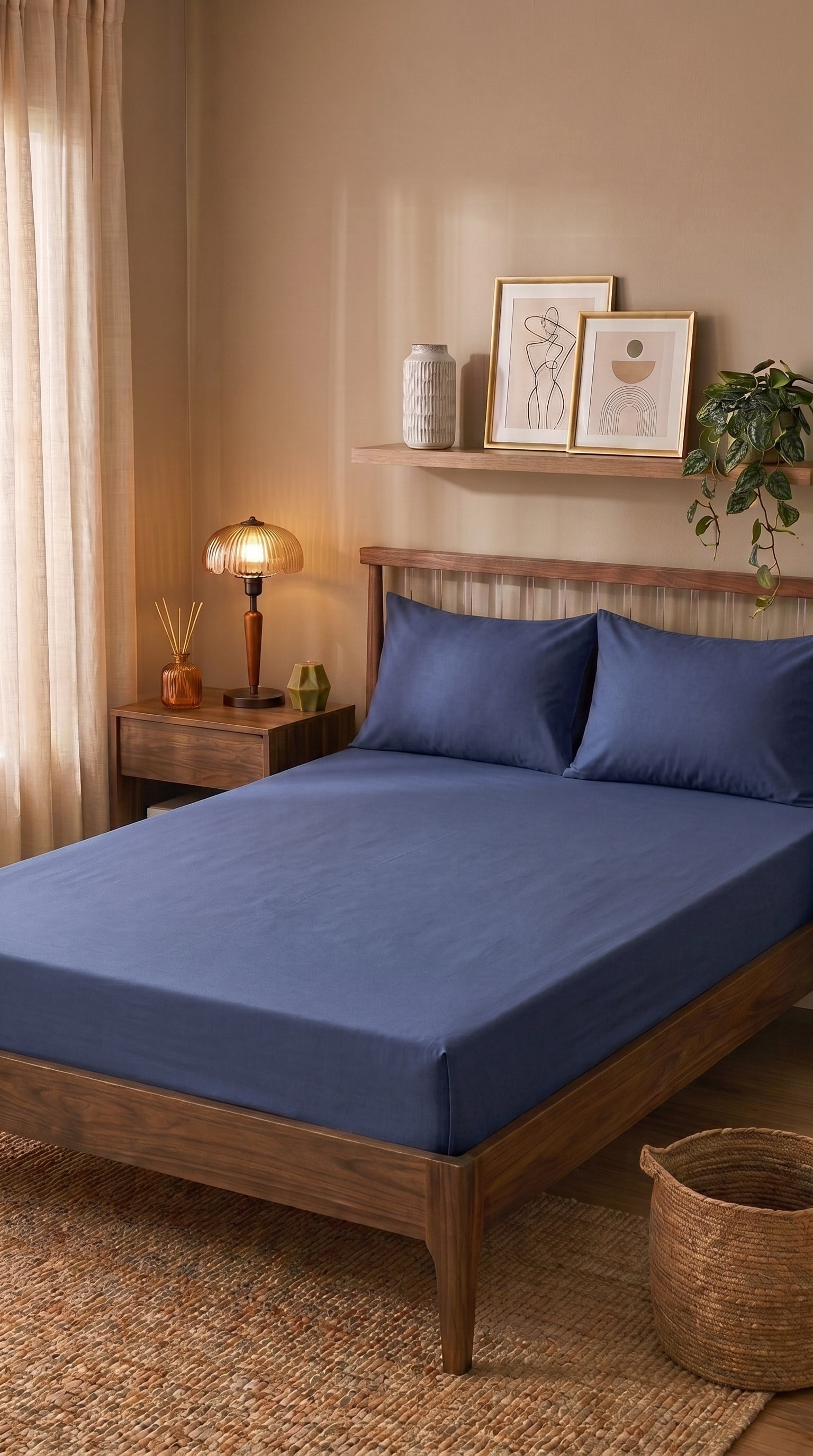 Ranforce Çift Kişilik Fitted Çarşaf Set 180x200+30 cm - İndigo