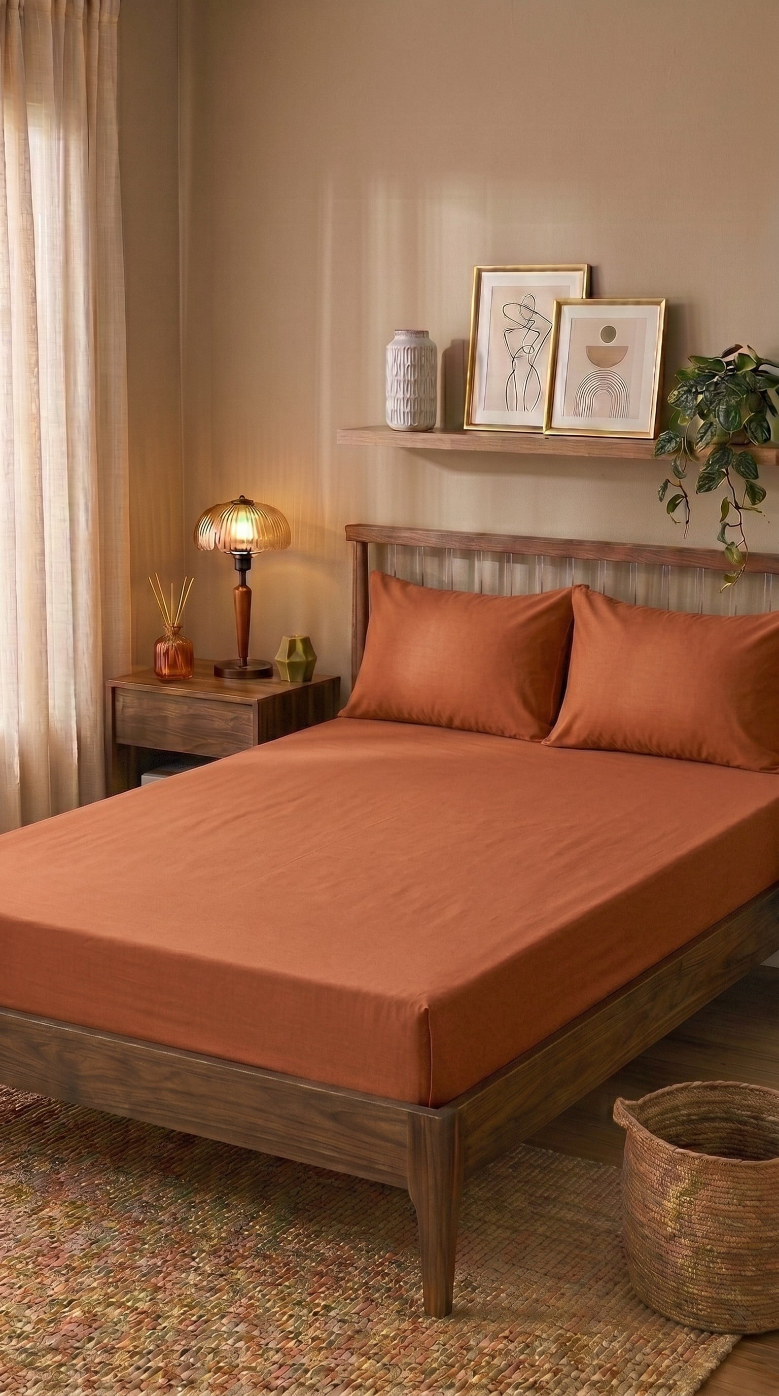 Ranforce Çift Kişilik Fitted Çarşaf Set 160x200+30 cm - Tarçın