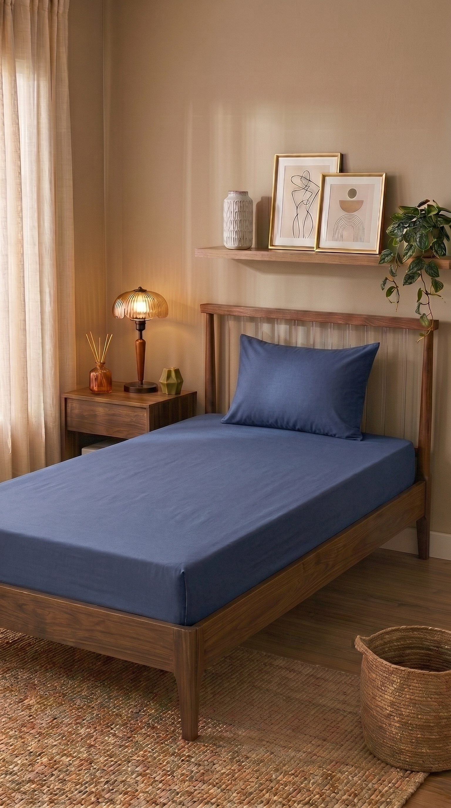Ranforce Tek Kişilik Fitted Çarşaf Set 120x200+30 cm - İndigo