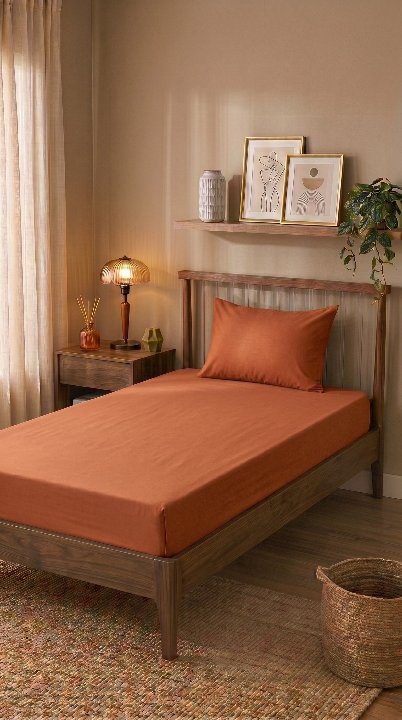 Ranforce Tek Kişilik Fitted Çarşaf Set 100x200+30 cm - Tarçın