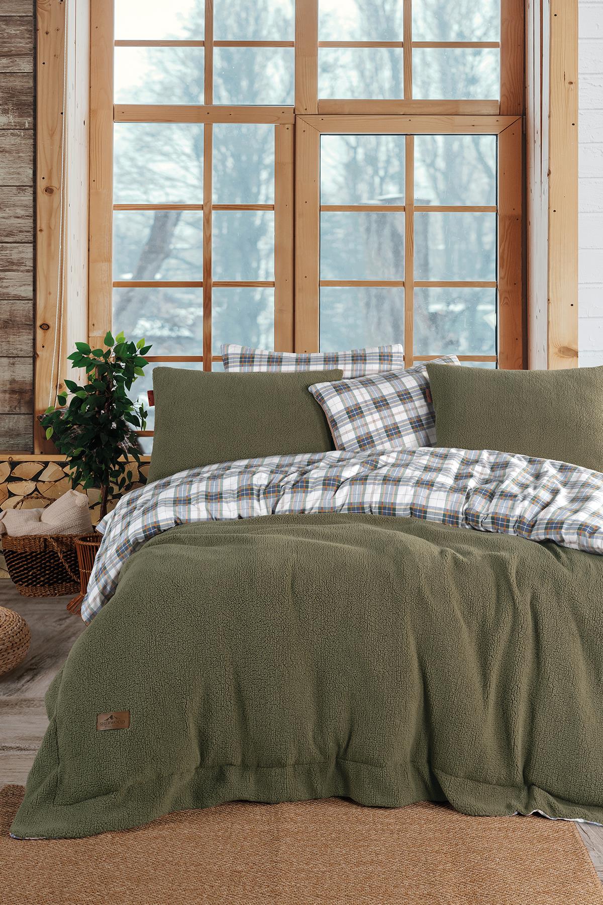 Sherwood Cozy Yeşil Çift Kişilik Yatak Örtüsü Seti Yeşil