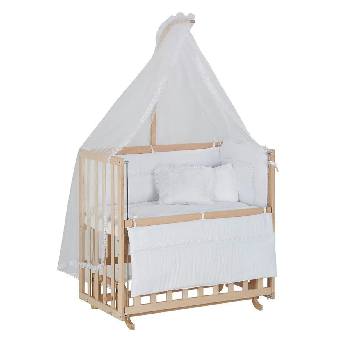 Baby Tech Naturel Boyasız 4 Kademeli Tekerlekli Beşik 50*90