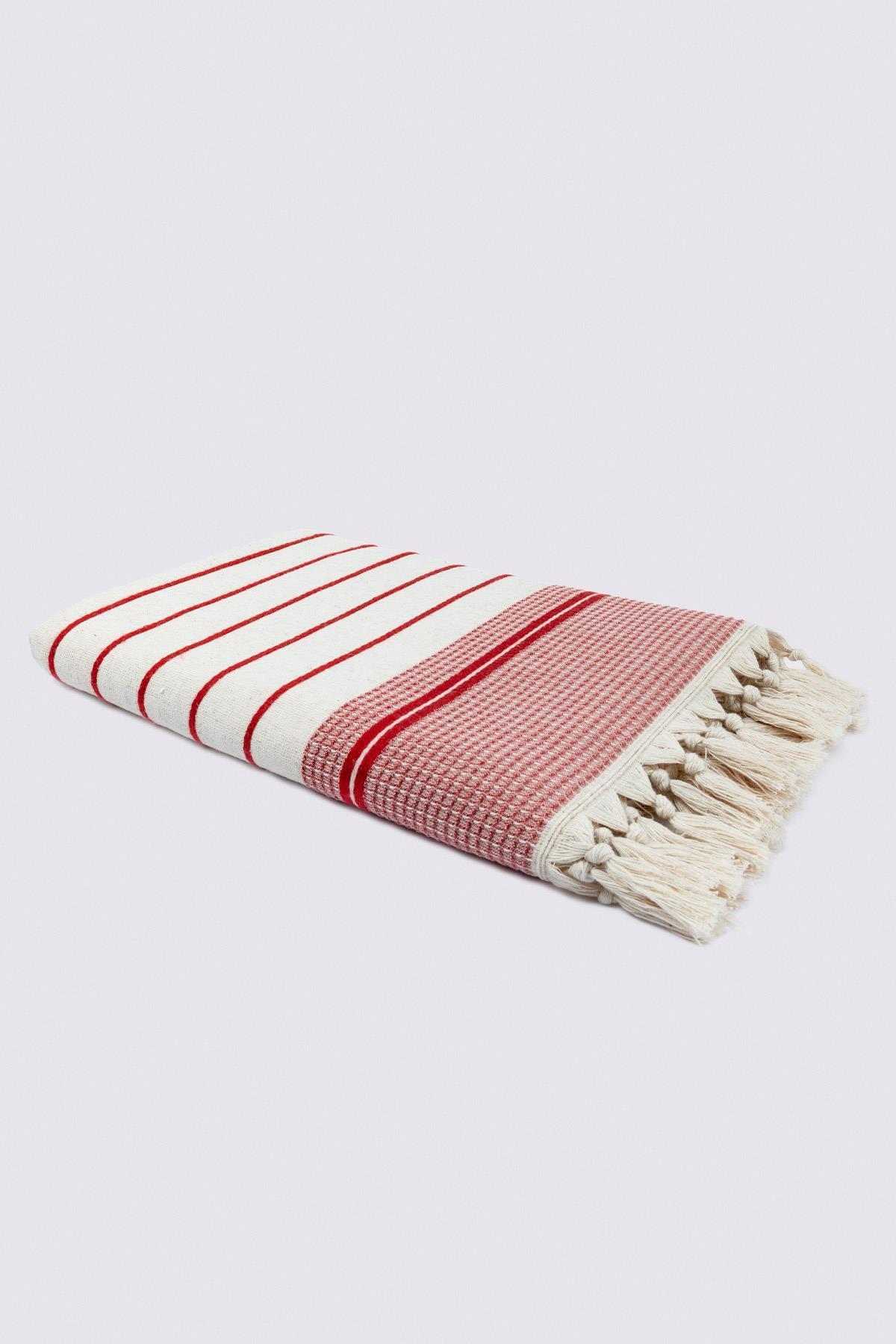 Ecocotton Arden Banyo Havlusu %100 Organik Pamuk Karışımlı Kenevir Havlu Kırmızı-Bej 80x150Cm