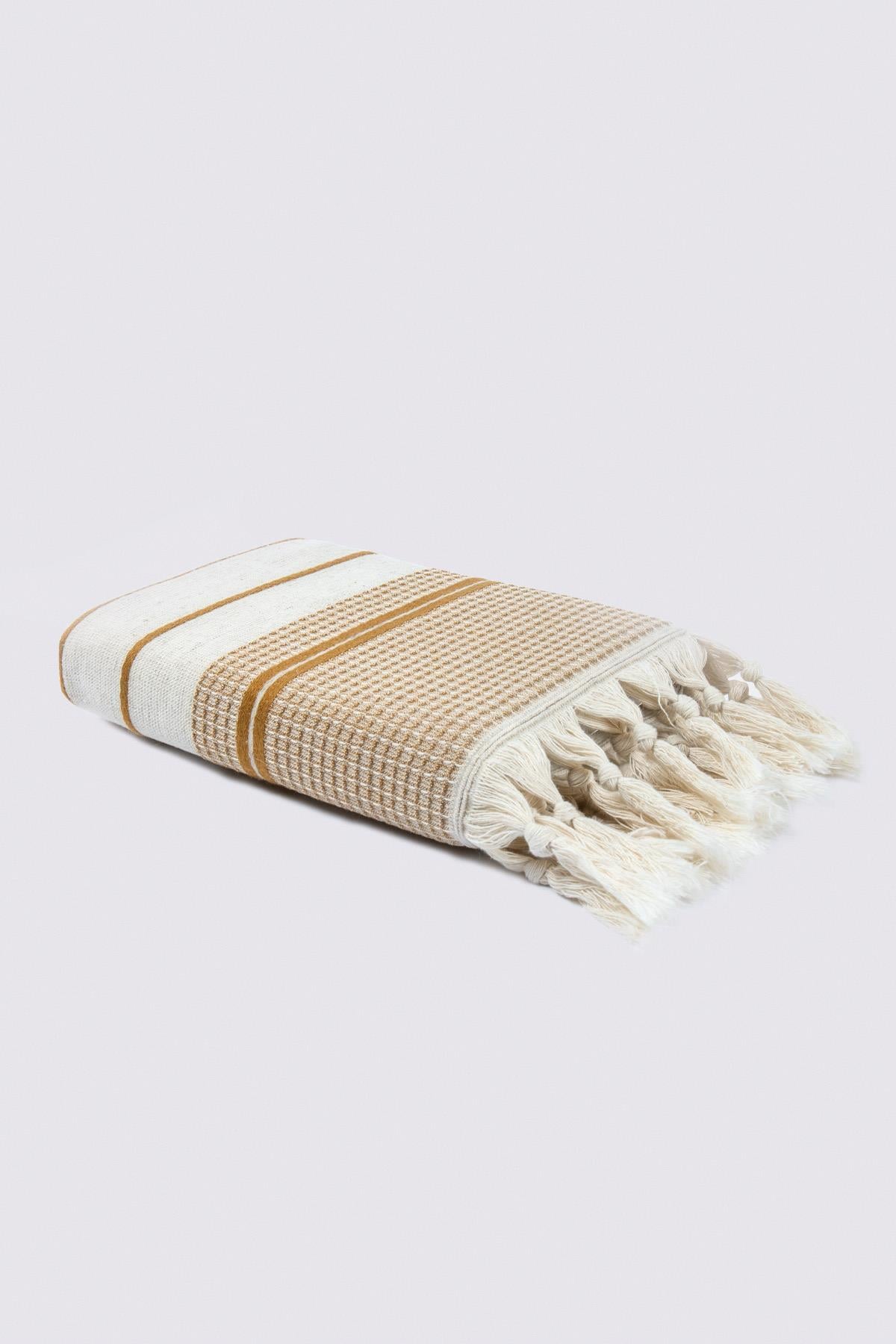 Ecocotton Arden El Yüz Havlusu %100 Organik Pamuk Karışımlı Kenevir Havlu Hardal-Bej 50x90 Cm