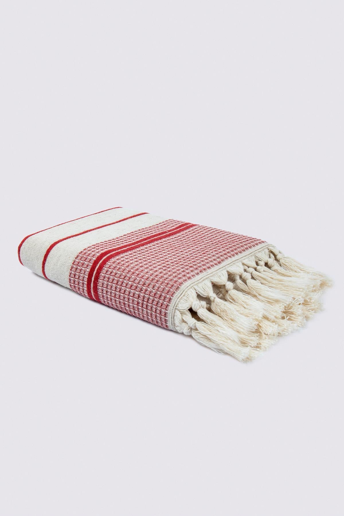 Ecocotton Arden El Yüz Havlusu %100 Organik Pamuk Karışımlı Kenevir Havlu Kırmızı-Bej 50x90 Cm