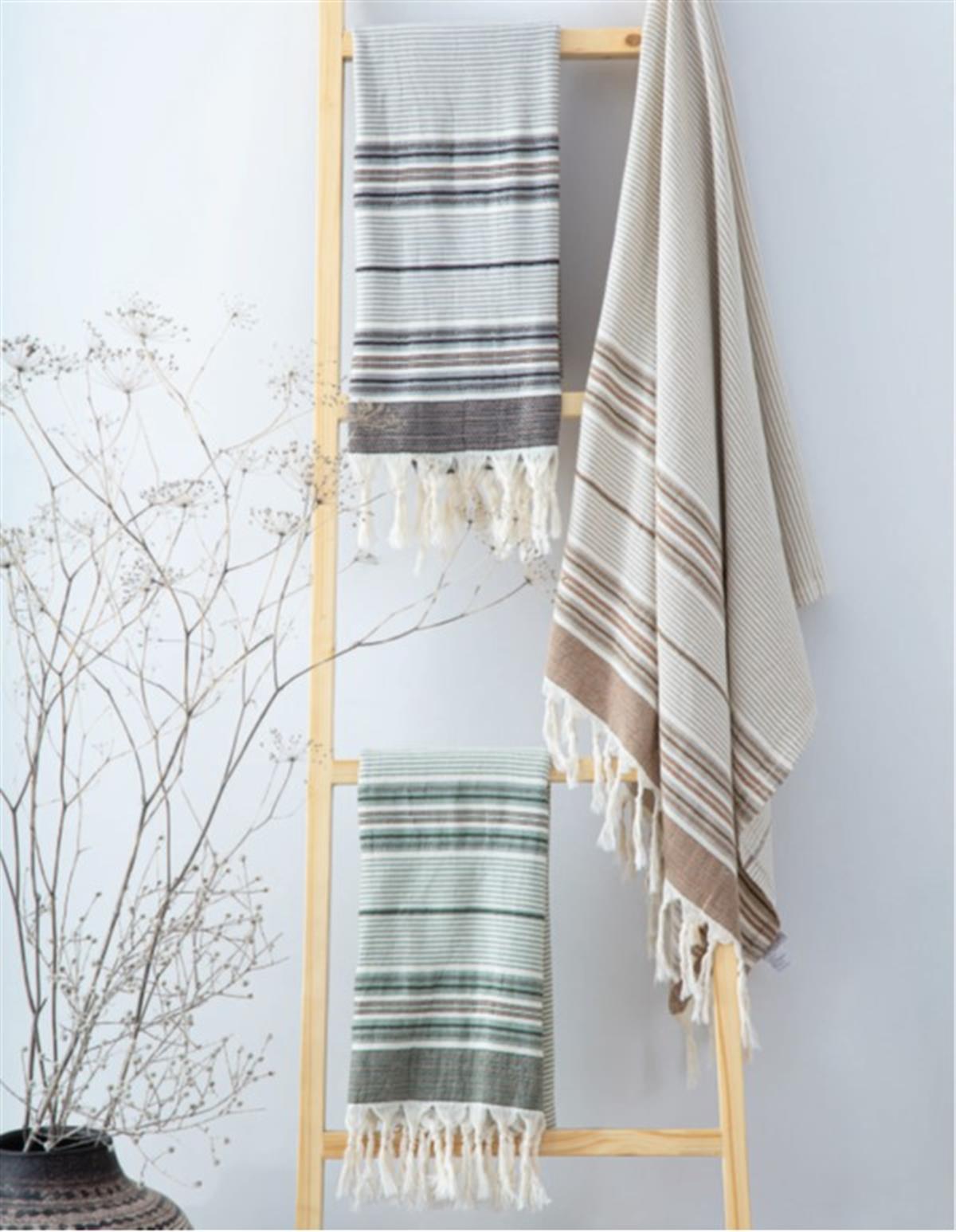 Ecocotton Arya Peştemal %10 0Pamuk Jakarlı Kilim Saçaklı Siyah 90x180 Cm
