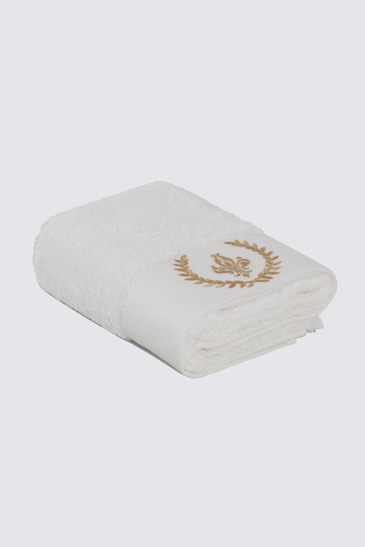 Ecocotton Aslışah El Yüz Havlusu Erkek %100 Organik Pamuk Nakışlı Krem 50x90 Cm