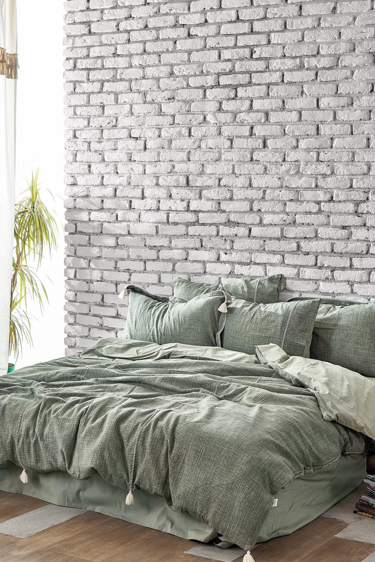 Ecocotton Doğa Battal Boy Nevresim Takımı %100 Organik Pamuk Müslin Parça Boya Yeşil 240x220 Cm