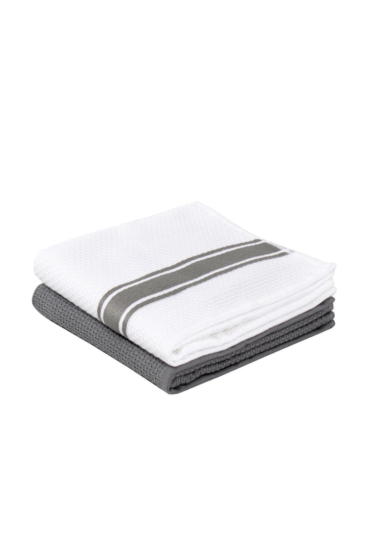 Ecocotton Elvin 2'li Kurulama Havlusu %100 Organik Pamuklu Özel Dokuma Gri-Krem 40X60 Cm